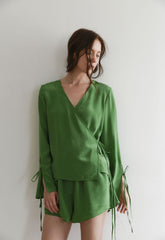 Silk High-Waisted Shorts With Relaxed Fit And Side Tie Detailing