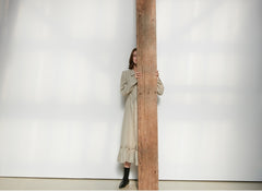 Long Sleeve Cotton Poplin Midi Dress with Button-Down Front, Drawstring Waist, and Ruffled Hem