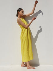 Sleeveless Linen Maxi Dress with Adjustable Shoulder Ties and Relaxed Straight Silhouette