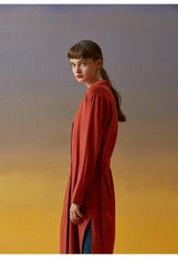 Women's Linen Button-Down Midi Dress with Lapel Collar and Waist Tie for Effortless Elegance