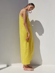 Sleeveless Linen Maxi Dress with Adjustable Shoulder Ties and Relaxed Straight Silhouette