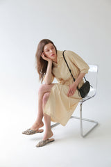 Button-Front Midi Linen Dress with Shirt Collar and Utility Pockets