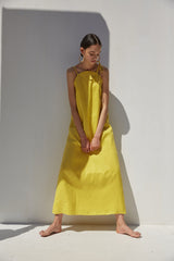 Sleeveless Linen Maxi Dress with Adjustable Shoulder Ties and Relaxed Straight Silhouette