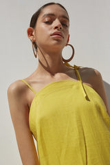 Sleeveless Linen Maxi Dress with Adjustable Shoulder Ties and Relaxed Straight Silhouette