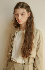 Women's Longline Linen Coat with Drawstring Waist, Cape Detail, and Button-Front Closure