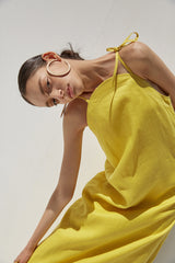 Sleeveless Linen Maxi Dress with Adjustable Shoulder Ties and Relaxed Straight Silhouette