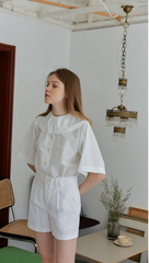 High-Rise Tailored Linen Shorts for Women With Embroidered Texture and Structured Silhouette