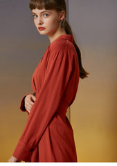 Women's Linen Button-Down Midi Dress with Lapel Collar and Waist Tie for Effortless Elegance