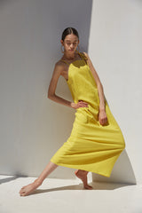 Sleeveless Linen Maxi Dress with Adjustable Shoulder Ties and Relaxed Straight Silhouette