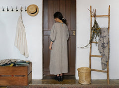 Vestido largo Jessie de lino y algodón con mangas abullonadas