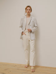 Tailored Linen Blazer Shirt With Structured Lapel And Pocket Detailing