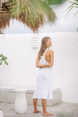 Square Neck Linen Midi Dress with Wide Straps and Side Pockets