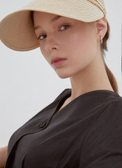 Button-Front Midi Linen Dress with V-Neckline and Tailored Waist for Elegant Feminine Style