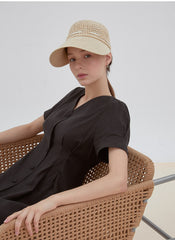 Button-Front Midi Linen Dress with V-Neckline and Tailored Waist for Elegant Feminine Style