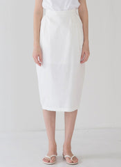 High-Waisted Linen Midi Skirt with Back Slit and Tailored Waistband for Effortless Elegance