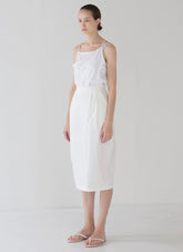 High-Waisted Linen Midi Skirt with Back Slit and Tailored Waistband for Effortless Elegance