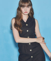 Sleeveless Button-Down Linen Midi Dress With V-Neckline And Adjustable Tie-Back Waist