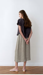 Midi-Length Flared Linen Skirt With Soft Pleats And Elastic Waistband For All-Day Comfort