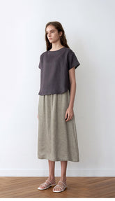 Midi-Length Flared Linen Skirt With Soft Pleats And Elastic Waistband For All-Day Comfort