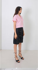 Short-Sleeve Linen Blouse With Oversized Collar And Ruffle Sleeve Hem