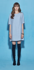 Relaxed-Fit Cotton Poplin Mini Dress With Short Sleeves And Round Gathered Neckline