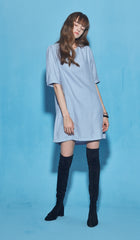 Relaxed-Fit Cotton Poplin Mini Dress With Short Sleeves And Round Gathered Neckline