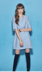 Relaxed-Fit Cotton Poplin Mini Dress With Short Sleeves And Round Gathered Neckline