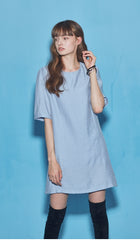 Relaxed-Fit Cotton Poplin Mini Dress With Short Sleeves And Round Gathered Neckline