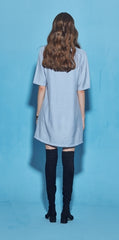 Relaxed-Fit Cotton Poplin Mini Dress With Short Sleeves And Round Gathered Neckline