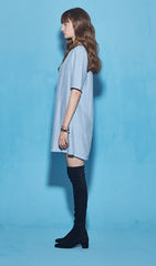 Relaxed-Fit Cotton Poplin Mini Dress With Short Sleeves And Round Gathered Neckline