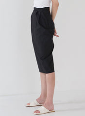 High-Waisted Linen Pencil Skirt with Back Button Detail and Tailored Midi Silhouette