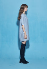 Relaxed-Fit Cotton Poplin Mini Dress With Short Sleeves And Round Gathered Neckline
