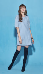 Relaxed-Fit Cotton Poplin Mini Dress With Short Sleeves And Round Gathered Neckline