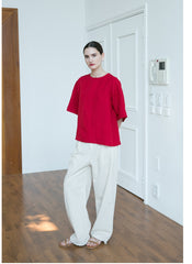 Relaxed Fit Linen Blouse with Back Button Detail – Lightweight Women’s Summer Top