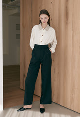 Wide-Leg High-Rise Linen Pants with Tailored Pleats and Minimalist Silhouette for Everyday Elegance