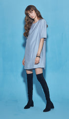 Relaxed-Fit Cotton Poplin Mini Dress With Short Sleeves And Round Gathered Neckline