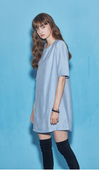 Relaxed-Fit Cotton Poplin Mini Dress With Short Sleeves And Round Gathered Neckline