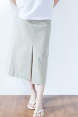 High-Waisted A-Line Midi Skirt in Breathable Linen Fabric with Front Slit Detail