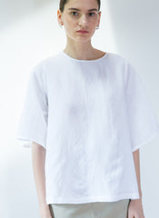 Relaxed Fit Linen Blouse with Back Button Detail and Wide Sleeves for Elegant Daily Wear