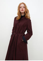 Long Sleeve Button-Down Linen Shirt Dress with Waist Tie Belt and Classic Collar Design