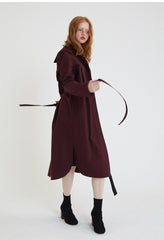 Long Sleeve Button-Down Linen Shirt Dress with Waist Tie Belt and Classic Collar Design