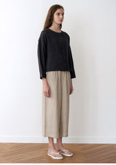 Wide-Leg Cropped Linen Pants With Elastic Waistband And Clean Pleat Front For Relaxed Elegance