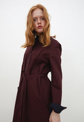 Long Sleeve Button-Down Linen Shirt Dress with Waist Tie Belt and Classic Collar Design