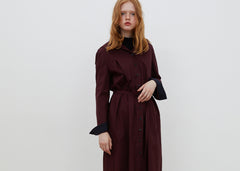 Long Sleeve Button-Down Linen Shirt Dress with Waist Tie Belt and Classic Collar Design