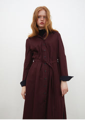 Long Sleeve Button-Down Linen Shirt Dress with Waist Tie Belt and Classic Collar Design