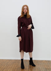 Long Sleeve Button-Down Linen Shirt Dress with Waist Tie Belt and Classic Collar Design