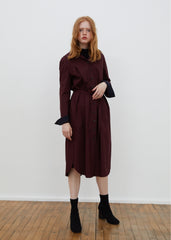Long Sleeve Button-Down Linen Shirt Dress with Waist Tie Belt and Classic Collar Design