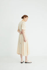Short Sleeve Button-Down Linen Midi Dress with Flared Hem and Adjustable Waist Tie