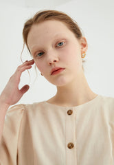 Short Sleeve Button-Down Linen Midi Dress with Flared Hem and Adjustable Waist Tie