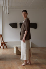 Half-Sleeve Linen Blazer with Minimalist Tailoring in Rich Brown for Elevated Casual Looks